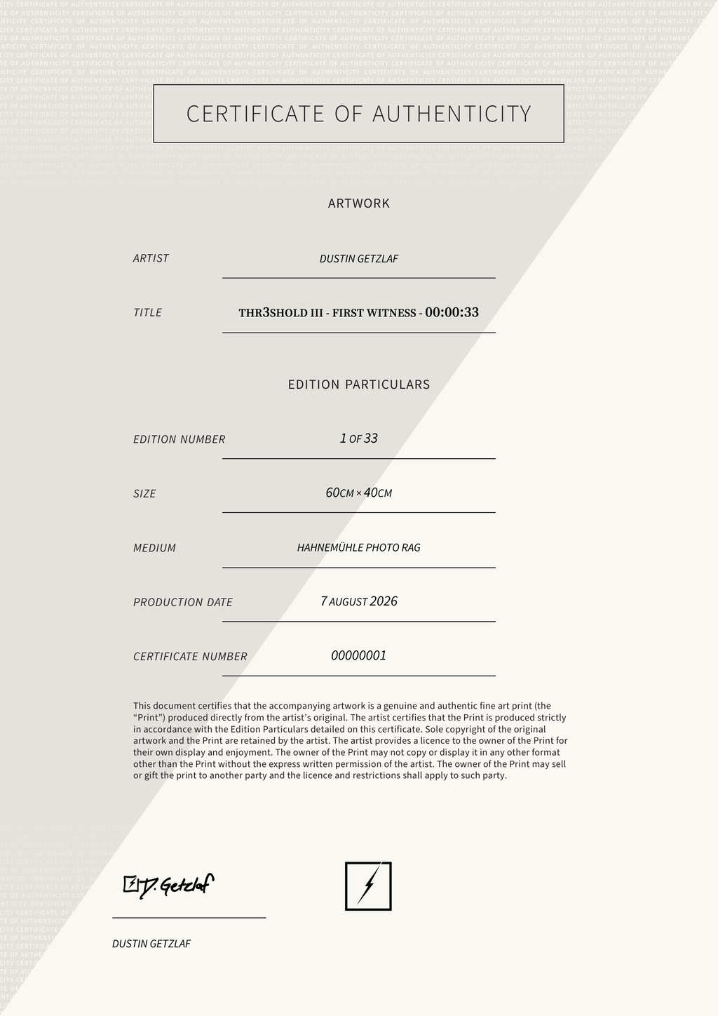 Thr3shold III - First Witness - 00:00:33 — Certificate of Authenticity