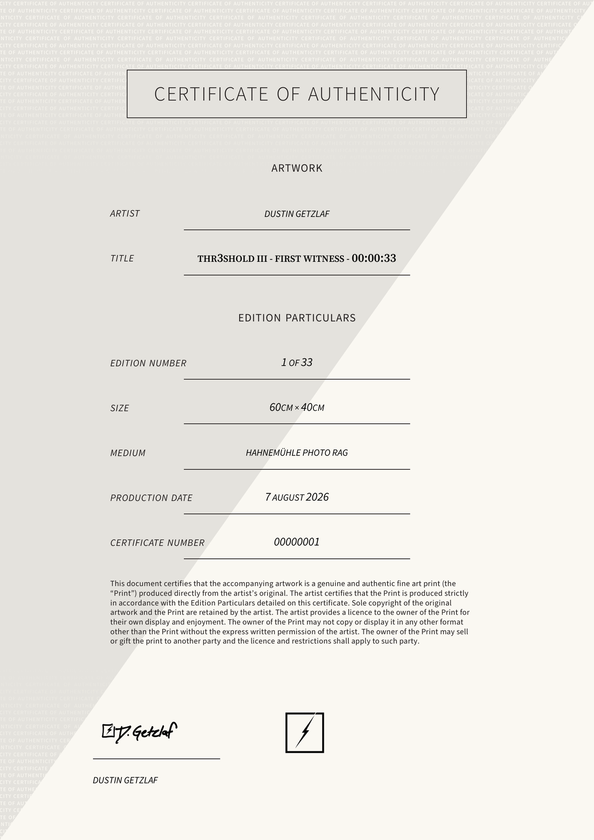 Thr3shold III - First Witness - 00:00:33 — Certificate of Authenticity